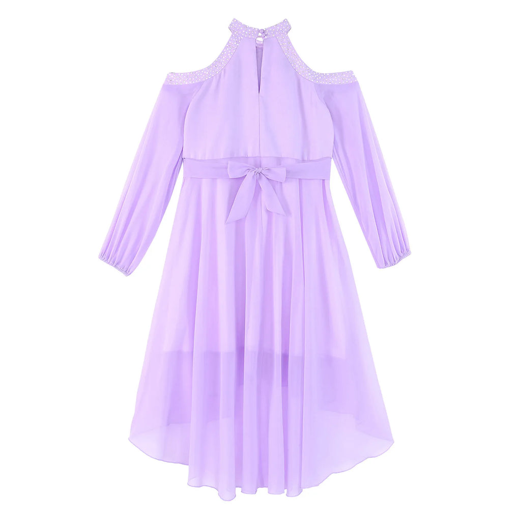 Kids Girls Elegant Party Dress Halter Off-shoulder High Waist Ruffled Chiffon Dresses Wedding Birthday Pageant Evening Prom Gown