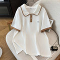 175Kg Plus Size Women's Bust 170 Summer Loose Lapel Top Short Sleeve T-Shirt Black White 6XL 7XL 8XL 9XL 10XL 11xl