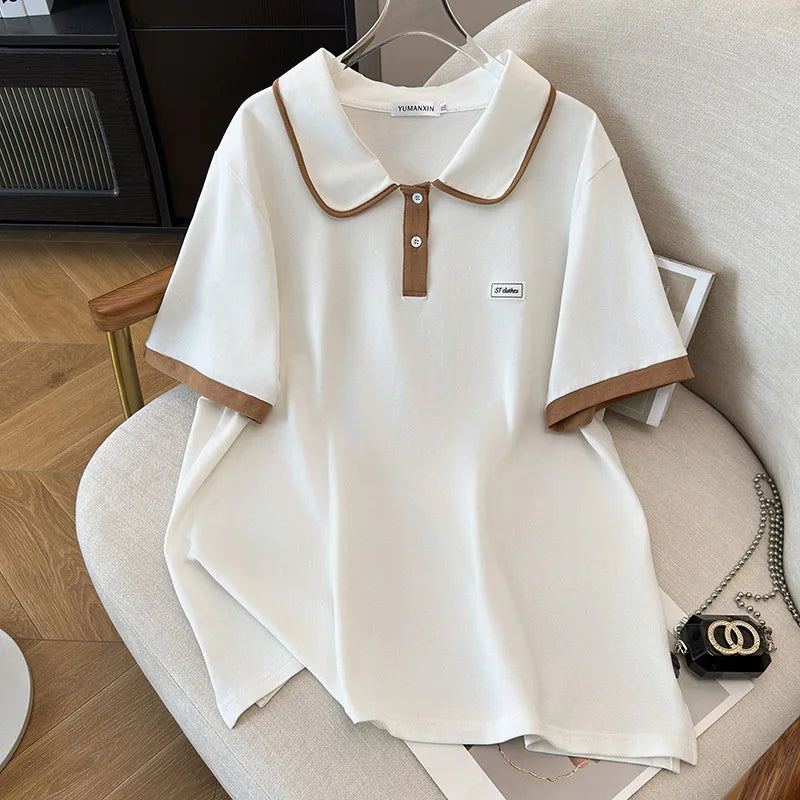 175Kg Plus Size Women's Bust 170 Summer Loose Lapel Top Short Sleeve T-Shirt Black White 6XL 7XL 8XL 9XL 10XL 11xl