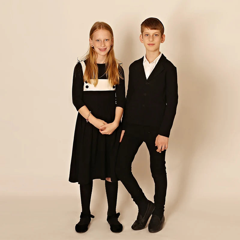 Girls dress elegant leather and cotton family set girls strap dress black outfit clothes for autumn/winter adjust buttons w/bows
