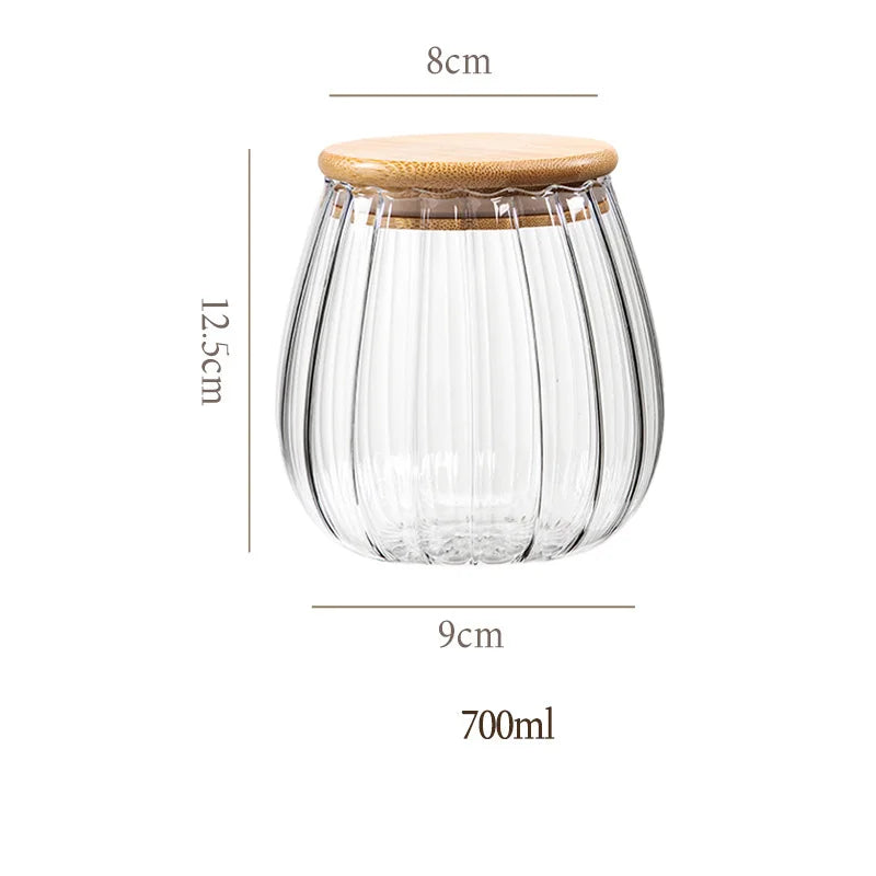Food Container Kitchen Storage Bottles Glass Airtight Canister Grains Tea Coffee Beans Grains Candy Jars with Wood Lid and Spoon