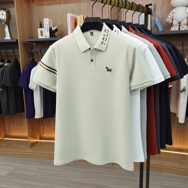 100% pure cotton short sleeve polo shirt summer comfort men's T-shirt designer brand cartoon dog embroidery fashion casual top