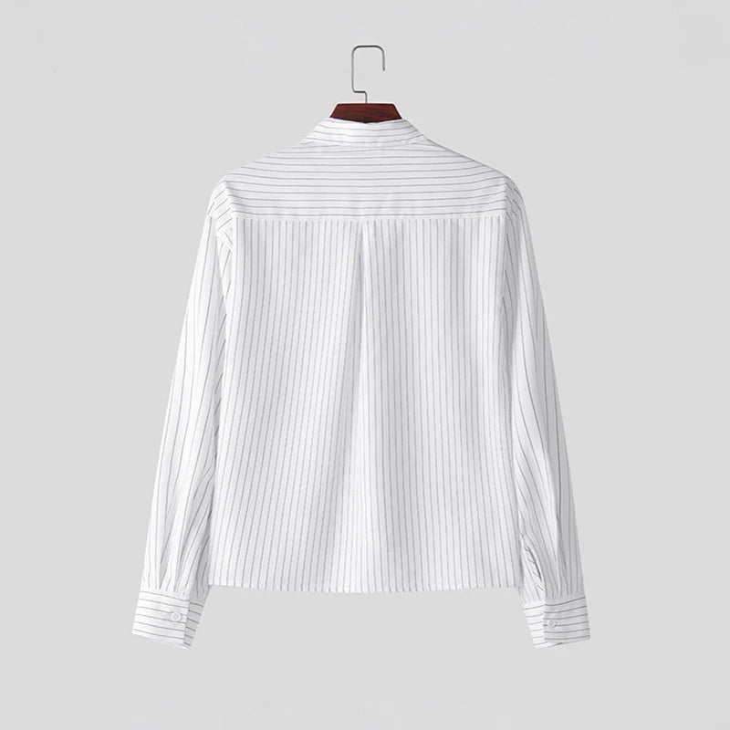New British Retro Men Striped Shirts Trendy Loose Lapel Long Sleeve Cardigan Tops Autumn Leisure High Quality Basic Blouse S-2XL