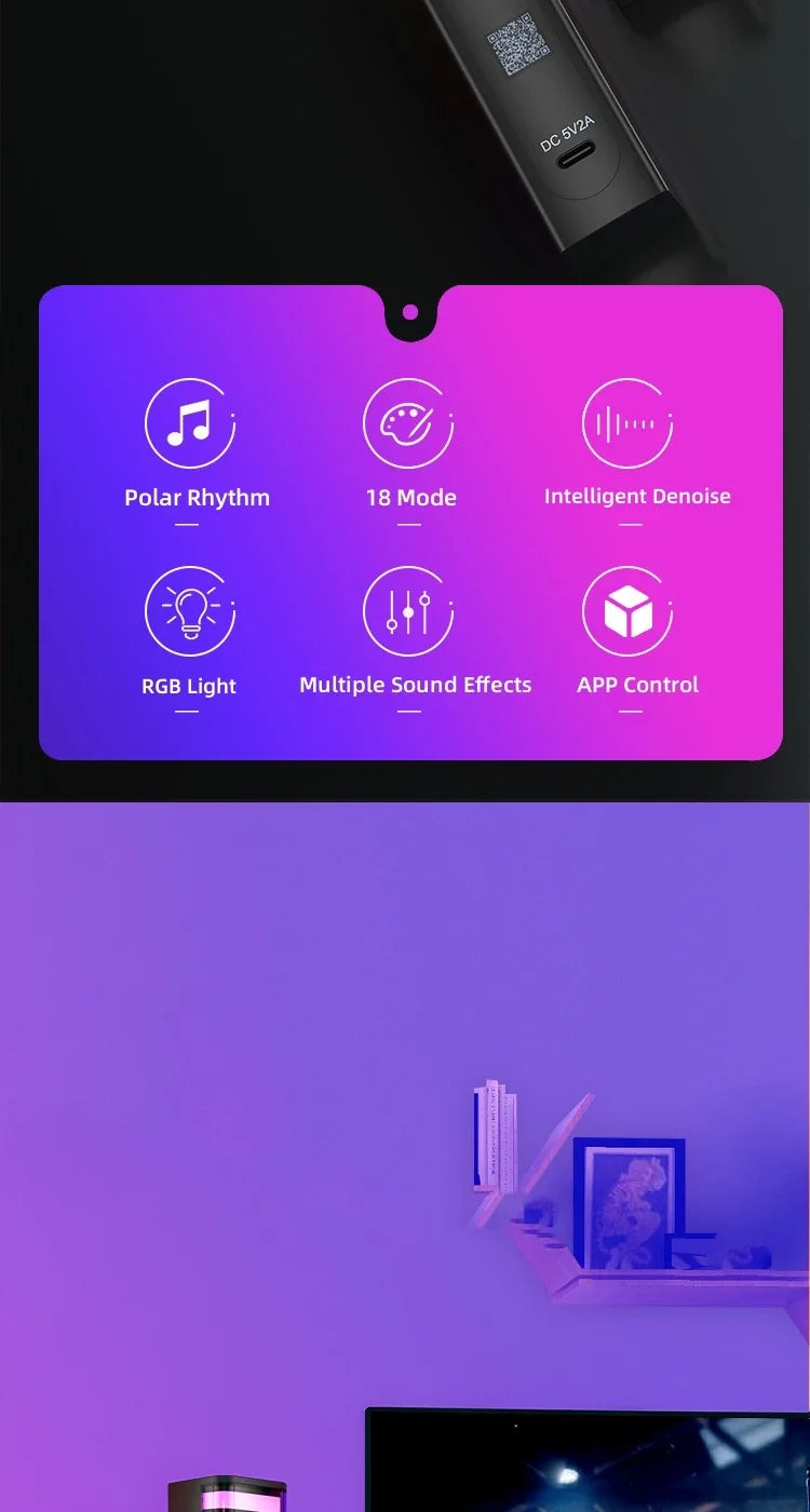 Smart RGB Sound Control Lights 3D Double Sided Pickup LED Lights Rhythm Ambient LAMP APP Control For Car Gaming Desktop Lights
