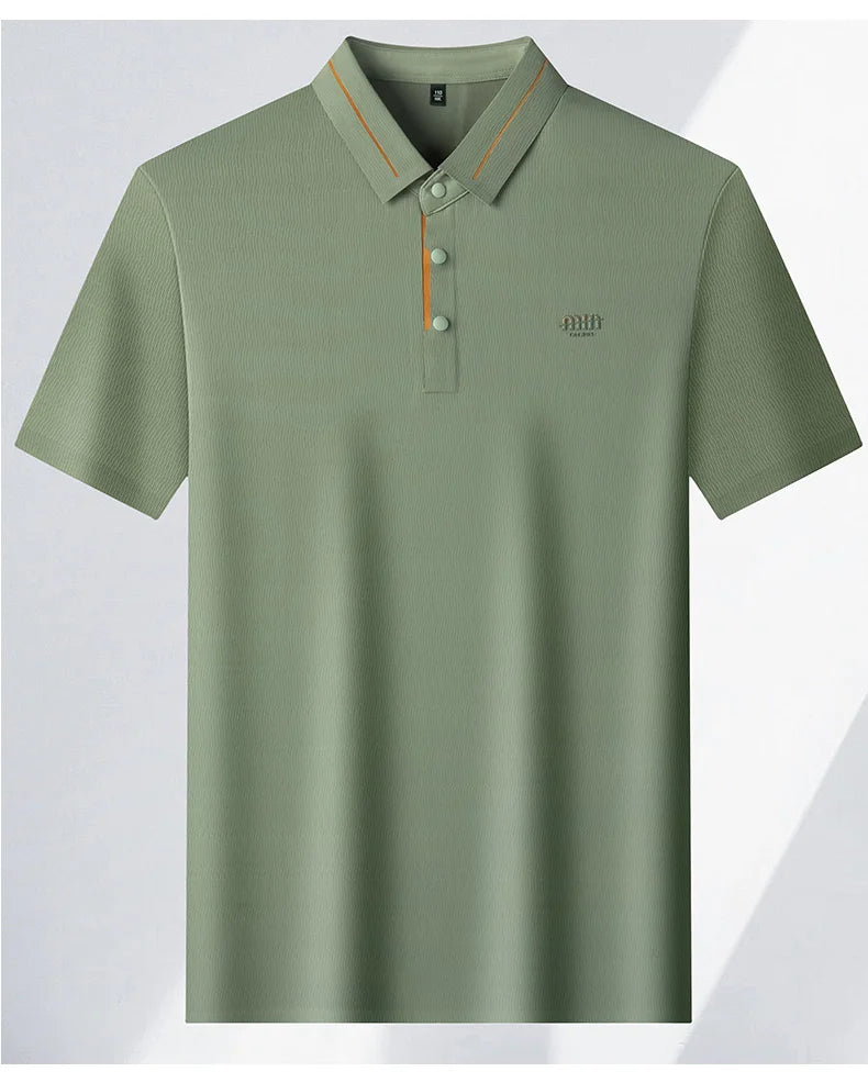 Luxury brand ice silk short sleeve polo shirt men's summer fashion letter embossed comfort breathable leisure high-end T-shirt