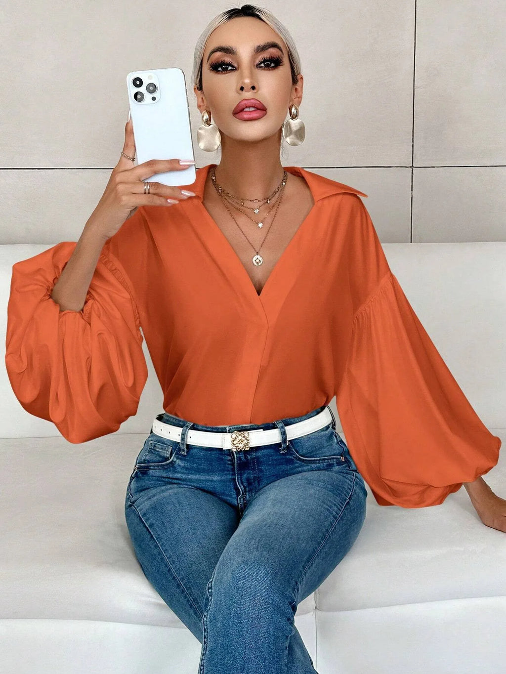 Boho Women's Blouses Spring Fall New Fashion French Polka Dot Half-neck Design Loose Puff Long-sleeve Top Casual Shirts Women