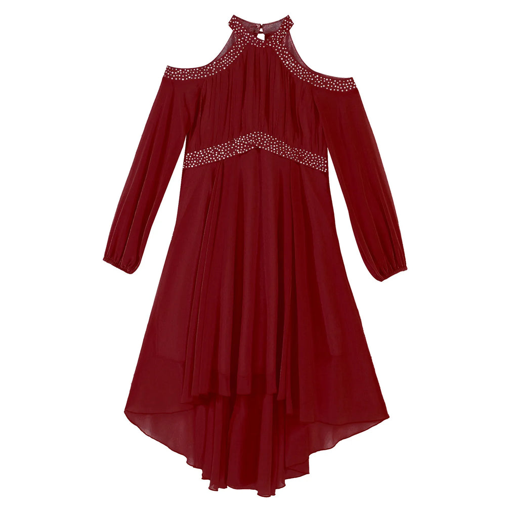 Kids Girls Elegant Party Dress Halter Off-shoulder High Waist Ruffled Chiffon Dresses Wedding Birthday Pageant Evening Prom Gown
