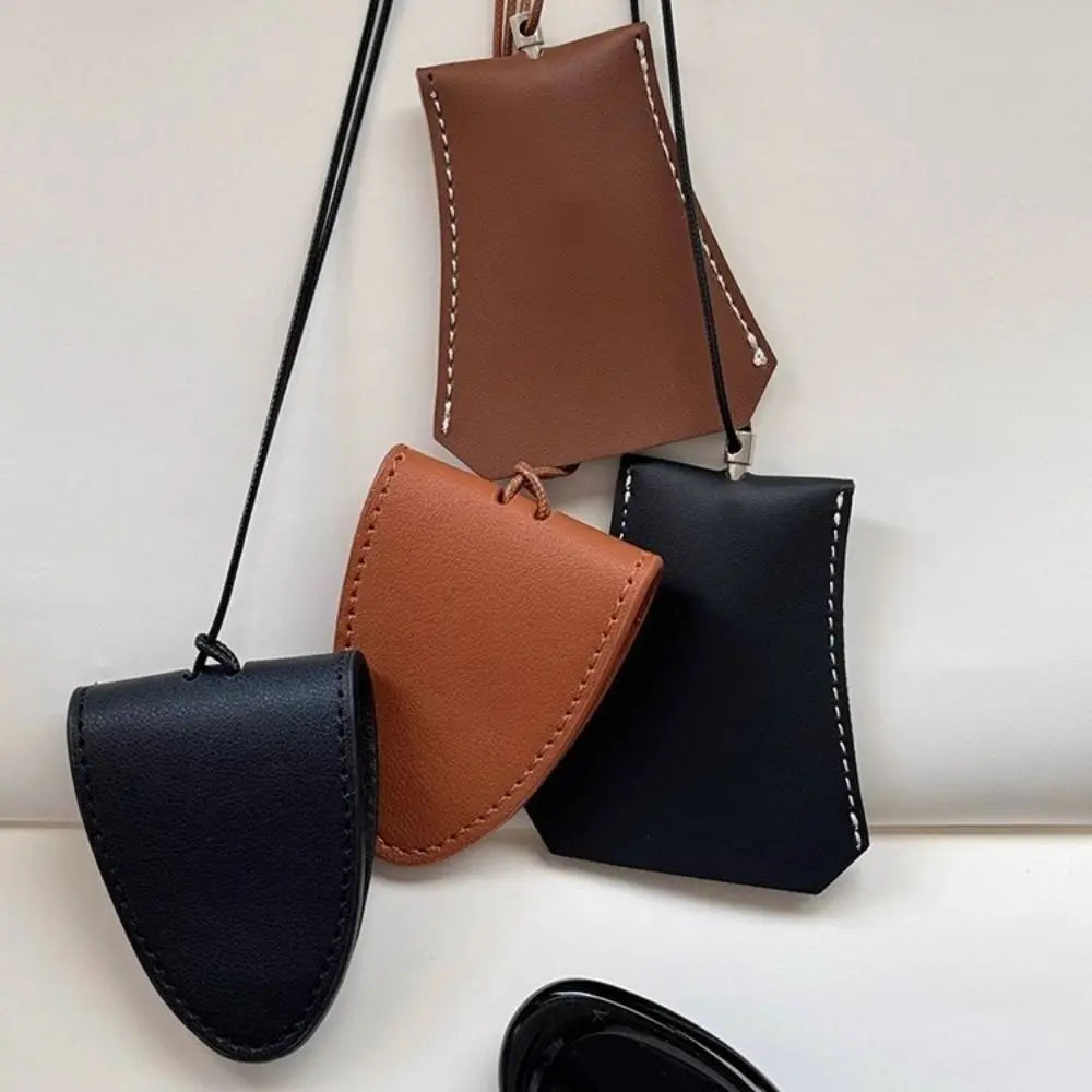 Unisex Leather Eyeglasses Storage Bag Pendant Durable Multifunction Glasses Clip Storage Hanging Rope Simple Hanging Neck Pouch