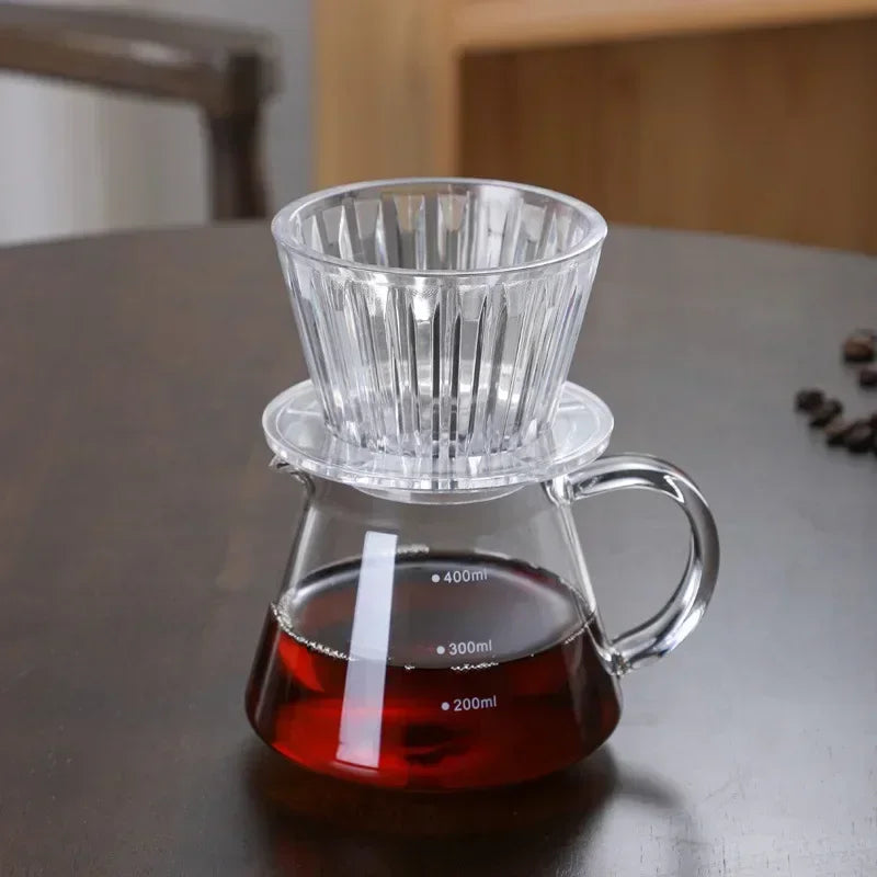 1 PC Acrylic Pour Over Coffee Filter Cup Set Cake Shaped Flat Bottom Home Brewing Kit with Filter Papers Reusable Easy Clean