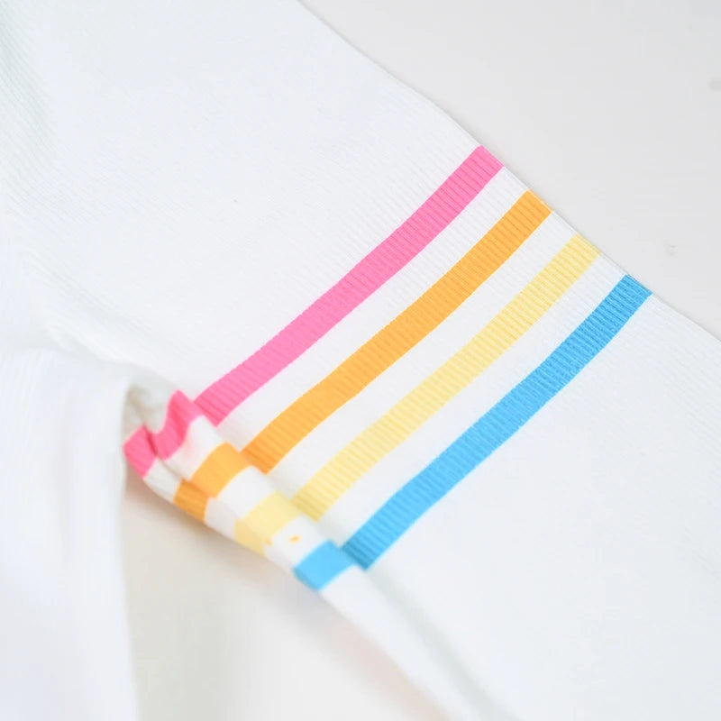 Summer kids clothes denim blue boy and girl dress t-shirt top set baby romper skirt colorful embroidery stripes children outfit