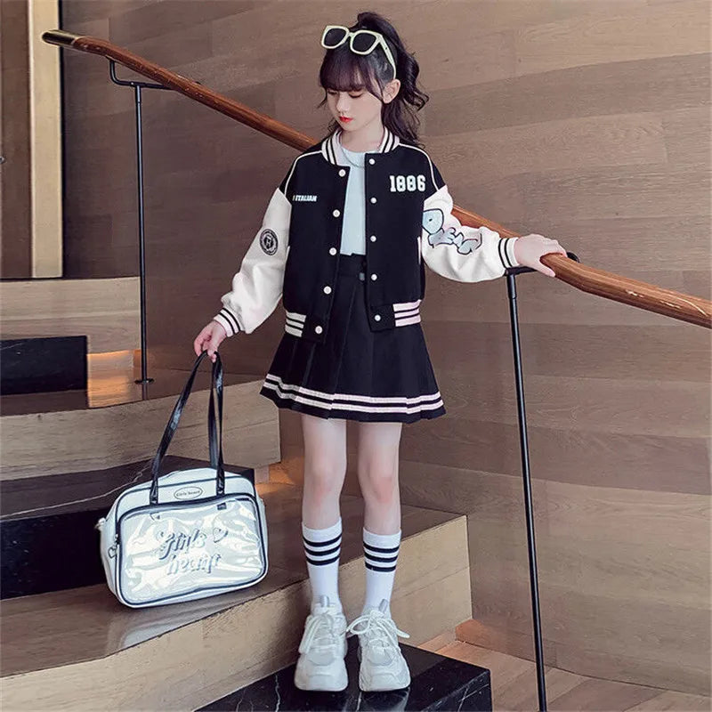 2024 Girls Clothing Sets Children Long Sleeved Coats Skirts Suit Teenage Girl Jacket Baseball Suit Kids Tracksuit Outfit Clothes