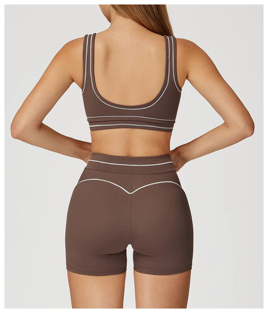 Yoga Set 2PCS Gym Clothes Sportswear Workout Outfits Women Long Sleeve Top Tracksuits Fitness Sports Bra Running Shorts Leggings