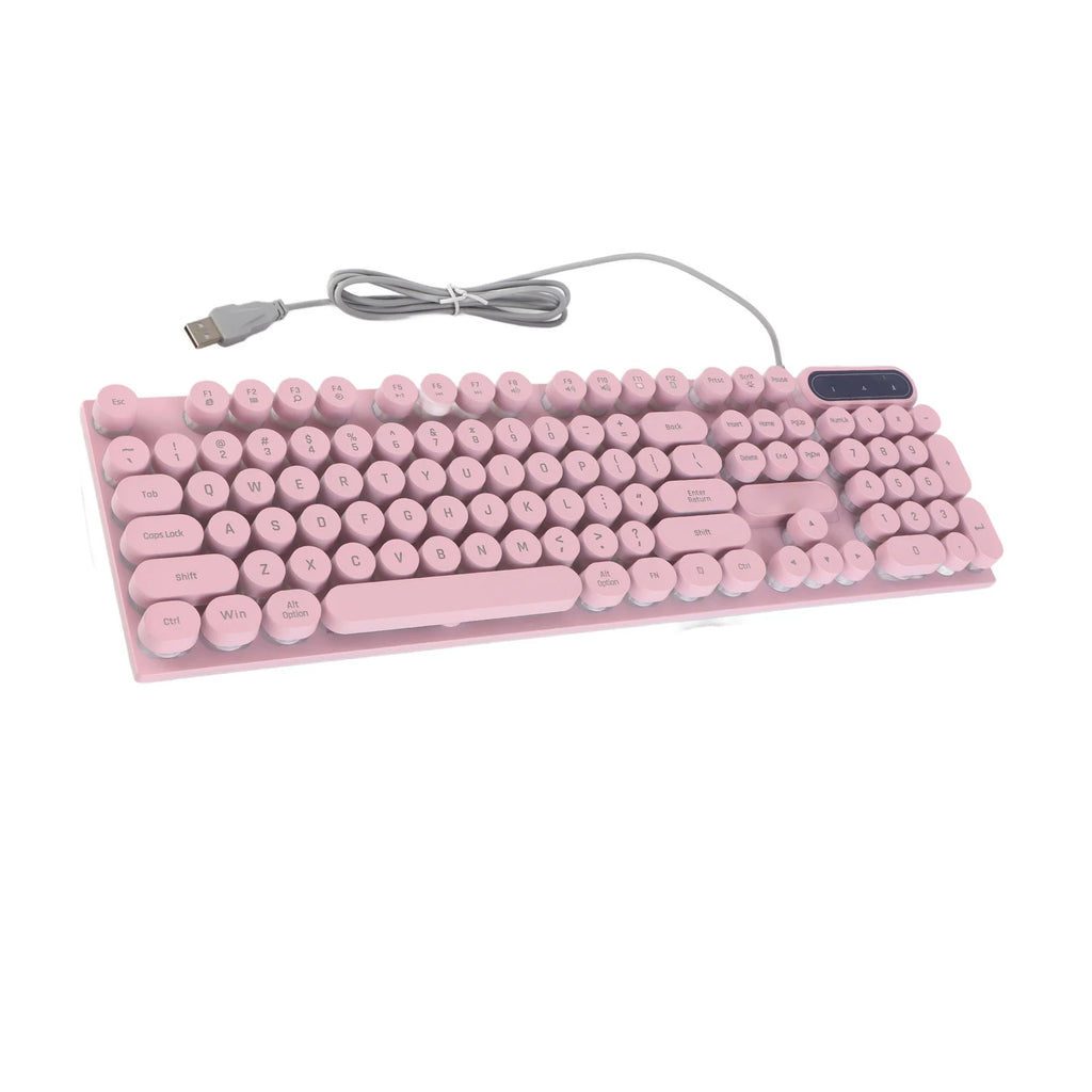 1Pc Gaming Keyboard USB Round 104 Keycaps Backlit Ergonomic Fodable Feet Multimedia Keys Wired Keyboard for Desktop Laptop