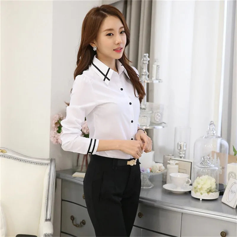 Korean Fashion Women Shirts White Shirt Women Long Sleeve Shirts Tops Office Lady Basic Shirt Blouses Woman Blouse