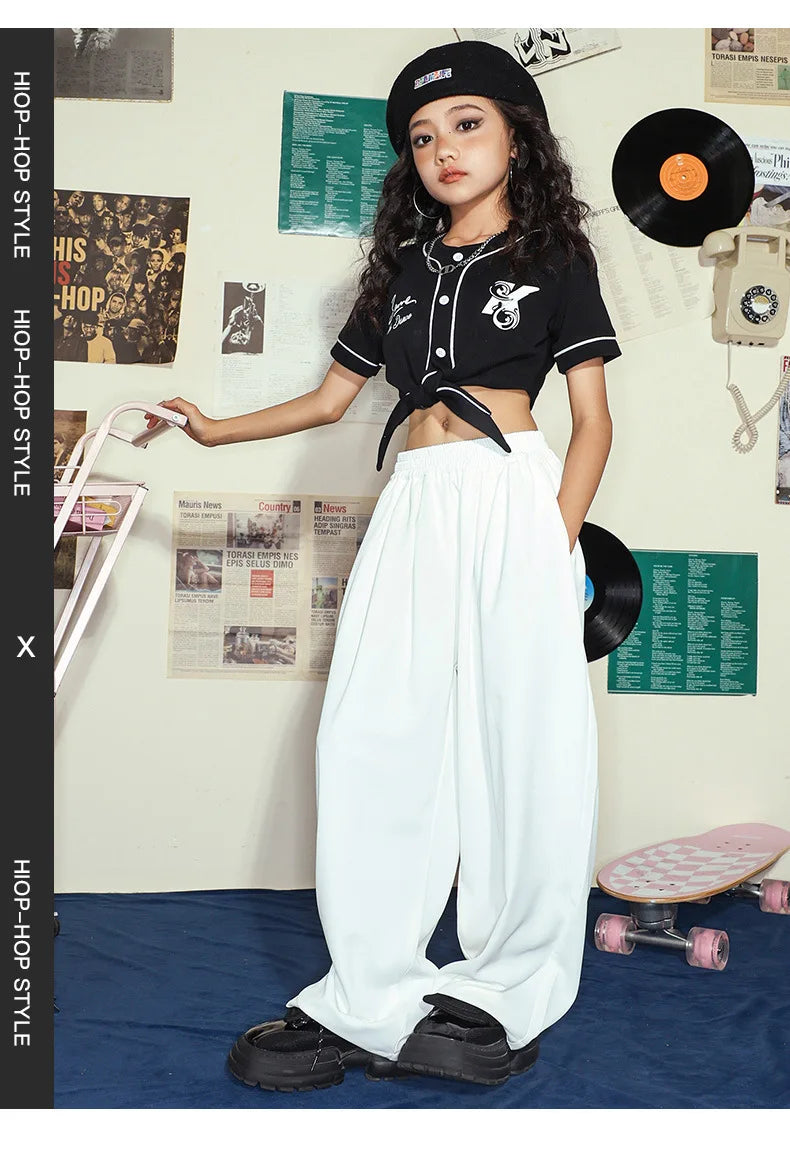 Hip Hop Girls Crop T-shirt Loose Pants Kids Street Dance Baseball Jacket Child Streetwear Jazz Clothes Sets Teen Fashion Costume