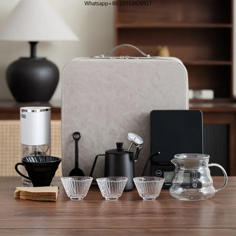 New V60 Travel Hand Brew Coffee Electric Bean Grinder Gift Box Set Stainless Steel Coffee Suitable for Pot Household Storage