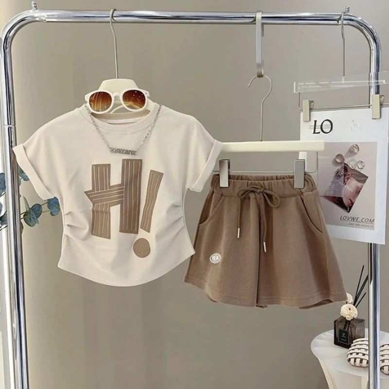 Teen Girls Clothing Set Summer New Letter Print Short-sleeved Tops+Shorts 2Pcs Suit For 4-12 Years Kids Casual Tracksuit Outfits