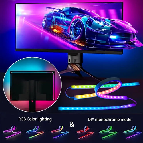 1pc RGB Gaming Monitor LED Backlight Night Lights,Smart Screen Color,Music Sync, USB-Powered,App Control for PC Gaming Decor
