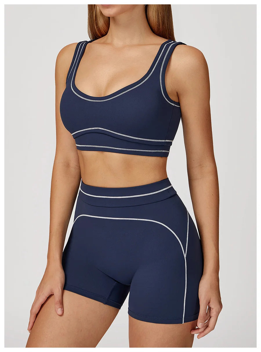 Yoga Set 2PCS Gym Clothes Sportswear Workout Outfits Women Long Sleeve Top Tracksuits Fitness Sports Bra Running Shorts Leggings