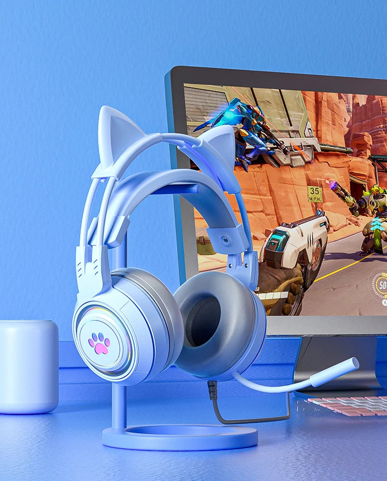 pink Gaming Headset for PC, PS4, PS5, Laptop 3.5mm Noise Reduction with Mic Noise Cancelling, LED Light for Girls, Women