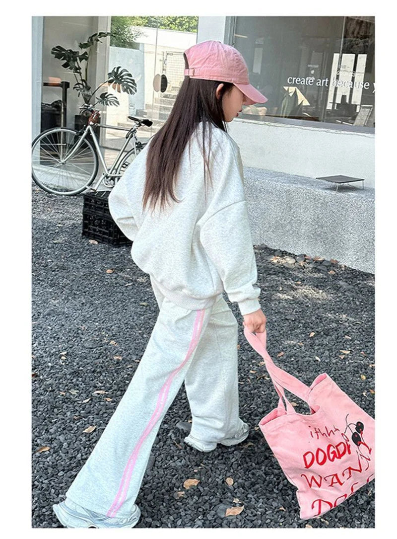 New Girls Tracksuit Sets Autumn Spring Kids Lace Butterfly Sweatshirt+Pants 2Pcs Teen Loose Sports Suits Children Casual Outfits
