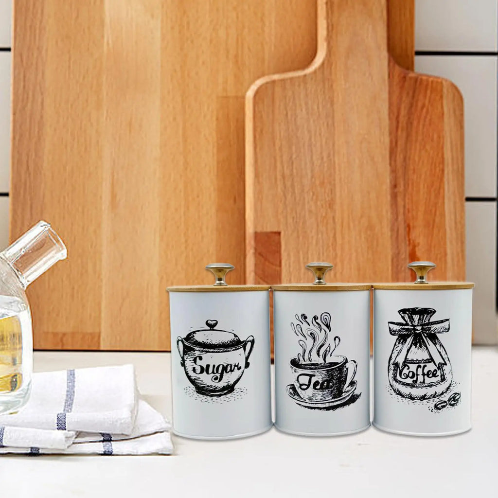 3Pcs Sealed Coffee Canister Set Iron Kitchen Counter Storage Jars with Lids Cover for Coffee Tea Sugar Container