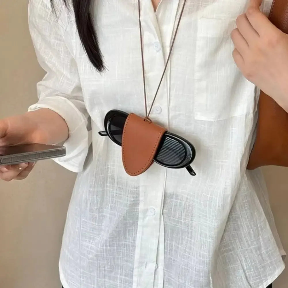 Unisex Leather Eyeglasses Storage Bag Pendant Durable Multifunction Glasses Clip Storage Hanging Rope Simple Hanging Neck Pouch