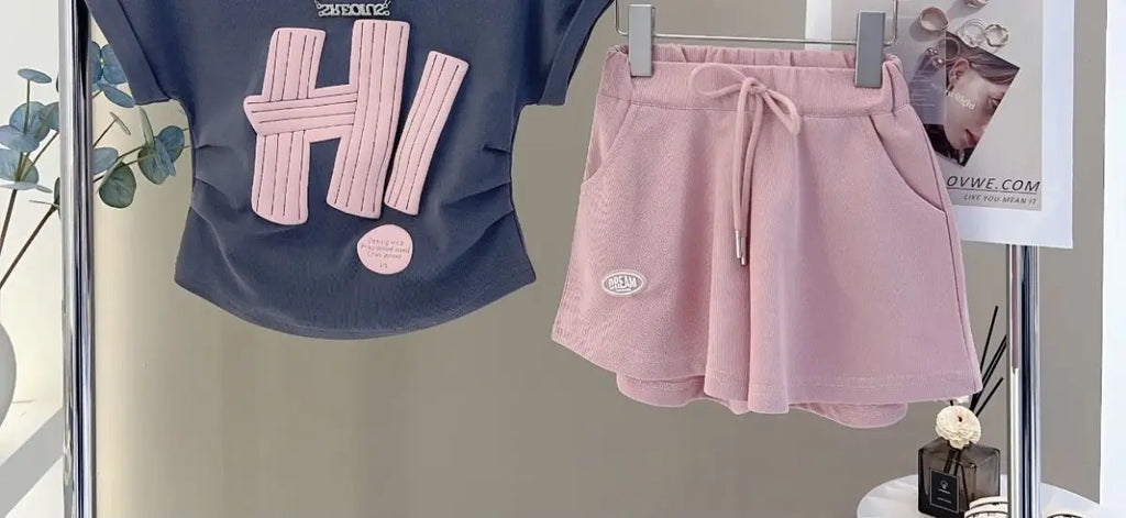 Teen Girls Clothing Set Summer New Letter Print Short-sleeved Tops+Shorts 2Pcs Suit For 4-12 Years Kids Casual Tracksuit Outfits