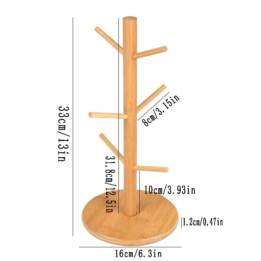 1PCS Multifunctional Bamboo Storage Rack Entryway Key Mug Drainage Shelf Storage Coffee & Tea Cup Holder Glass Mug Hanging Shelf