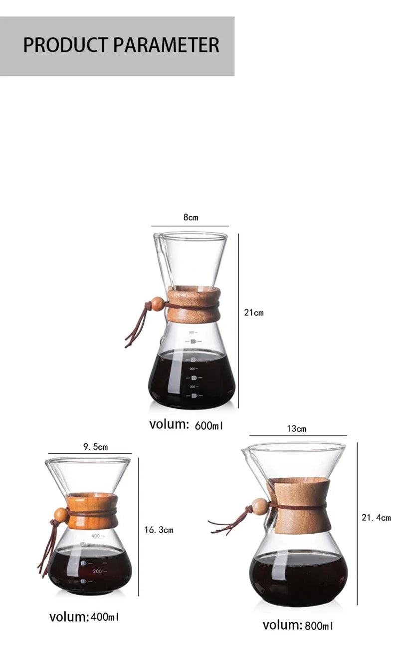 Hand Brewed Coffee Sharing Pot Filter Screen Glass Coffee Filter Cup Coffee Pot Set Drip Small Household Glass Pot 400-800ml