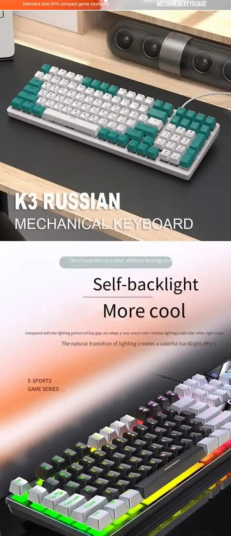 Carpbaba K500 104 Key USB Wired Gaming Keyboard Color Backlit Mechanical Hand Feel Keyboard for Computer Laptop PC Accessories