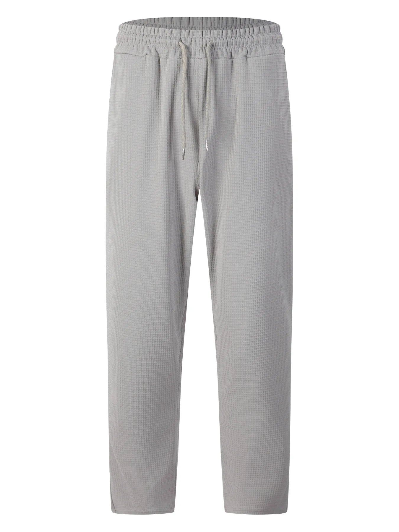 Men's new wide-checkered drawstring casual pants - lightweight, breathable, solid color, comfortable straight-leg trousers
