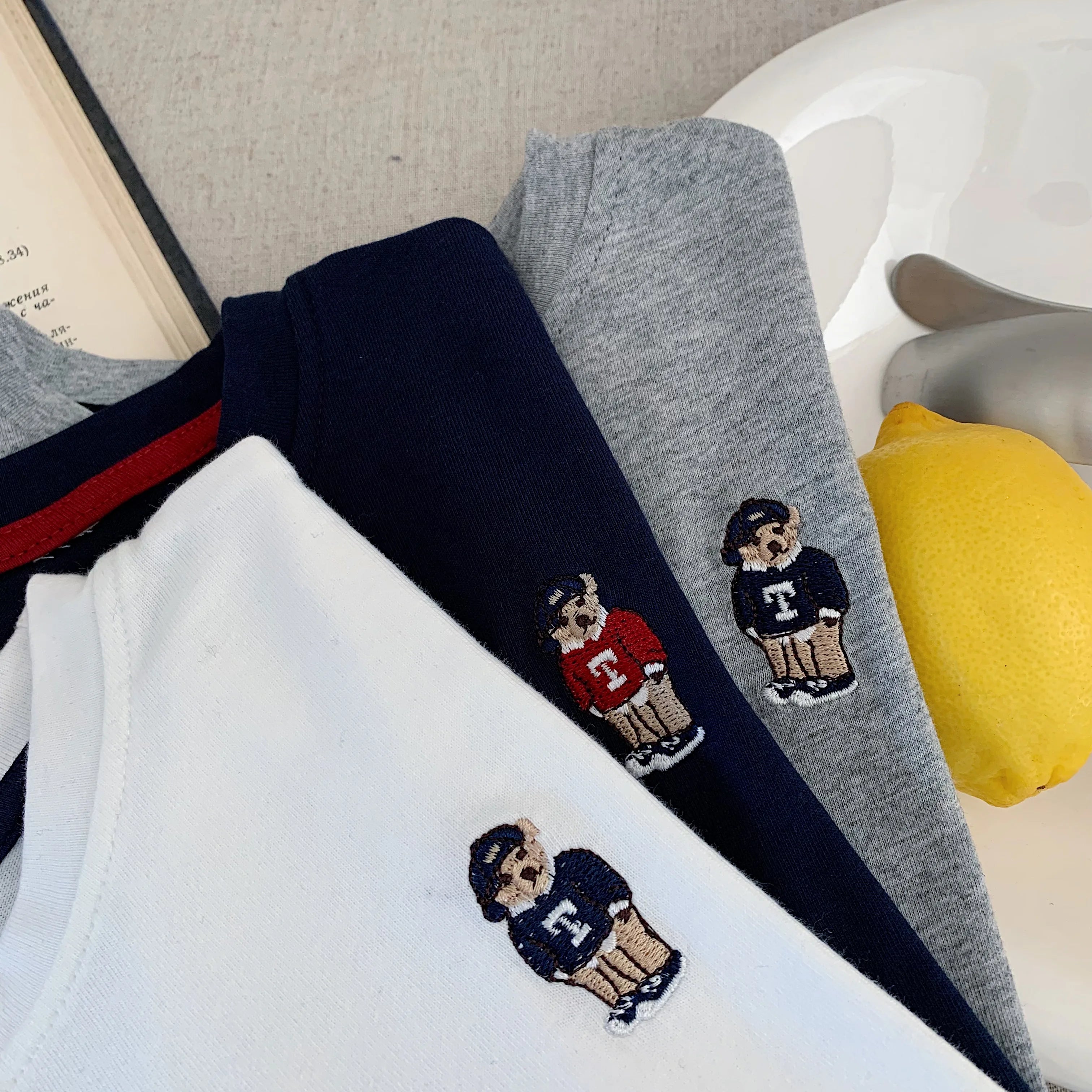 Children's T-shirt Spring Boys and Girls Striped Bear Base Shirt Baby Versatile Long Sleeve T Trendy
