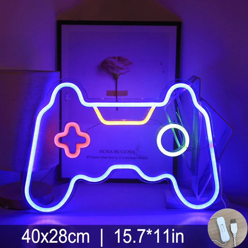 Game Neon Sign Light LED Gaming Zone Room Music Game Handle Nightlight Custom Business Logo Decor Bar Internet Cafe Shop Party