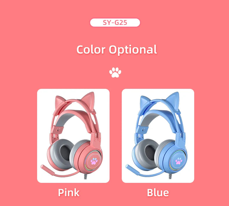 pink Gaming Headset for PC, PS4, PS5, Laptop 3.5mm Noise Reduction with Mic Noise Cancelling, LED Light for Girls, Women