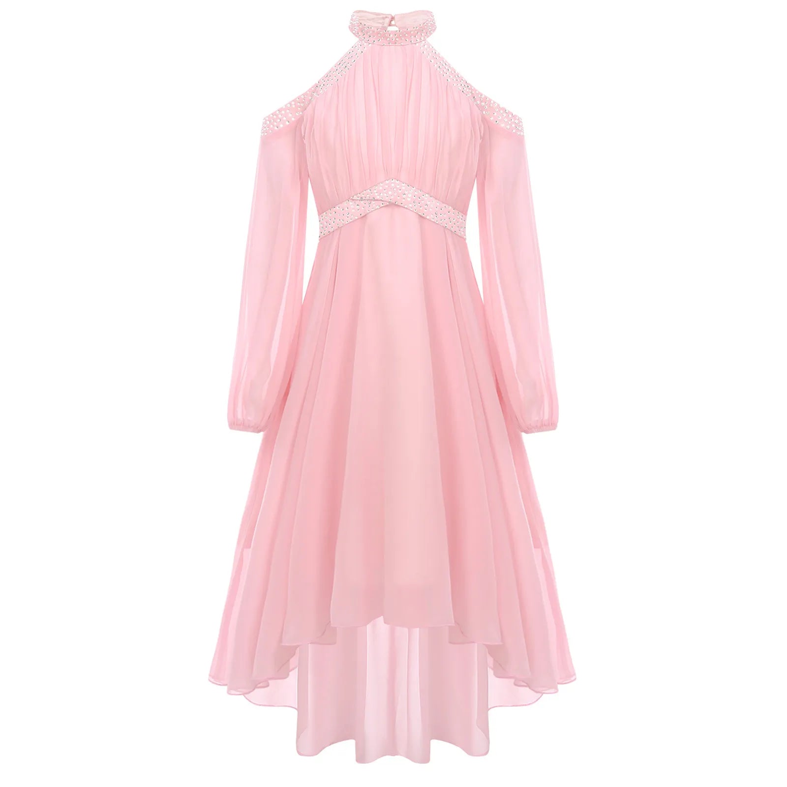 Kids Girls Elegant Party Dress Halter Off-shoulder High Waist Ruffled Chiffon Dresses Wedding Birthday Pageant Evening Prom Gown