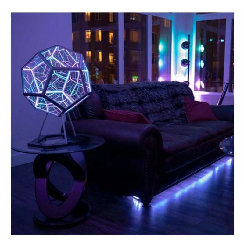 Infinity Dodecahedron Gaming Light 3D Cube Light Desk Cool RGBW Led Table Lamp for Bedroom Gaming Room Decor Led Night Lights