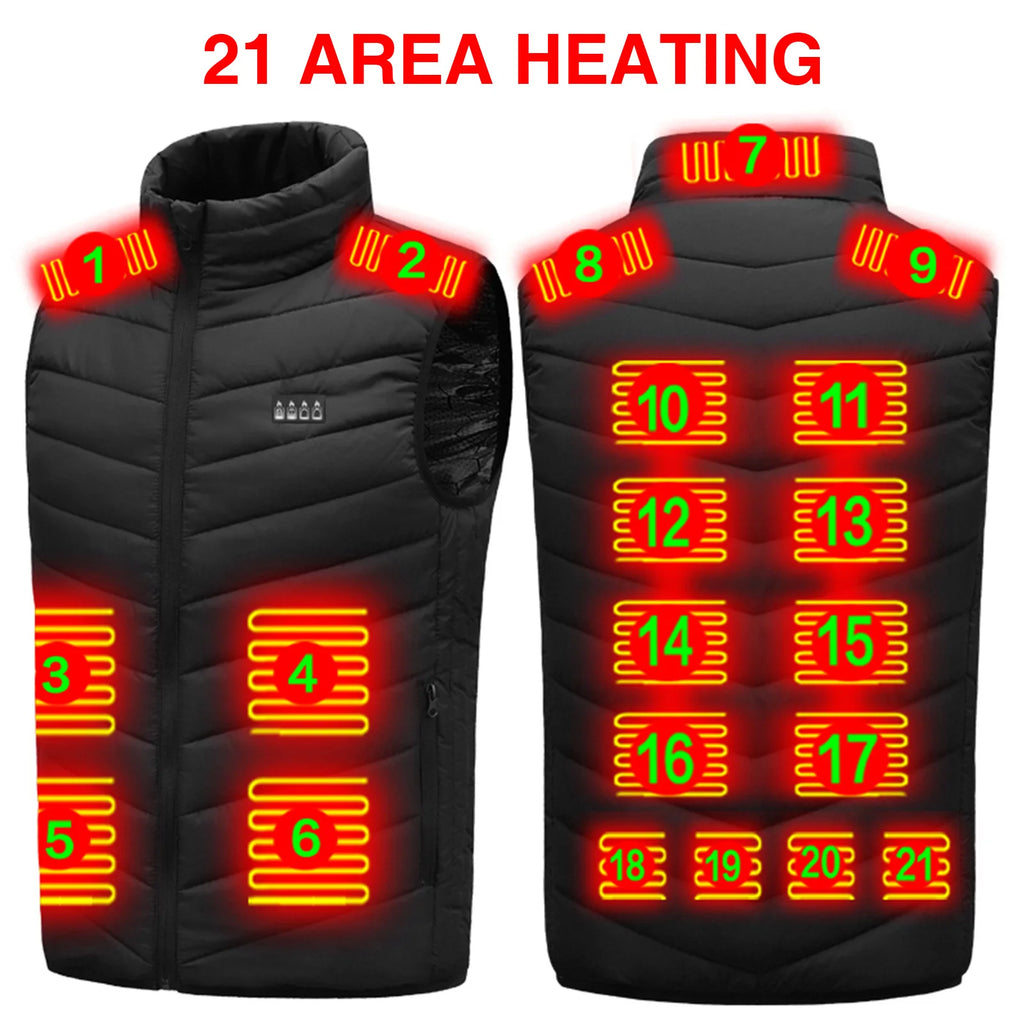 21 Area Heated Vest Thermal Warm Waistcoat Electric Heating Jacket (Black 5XL)