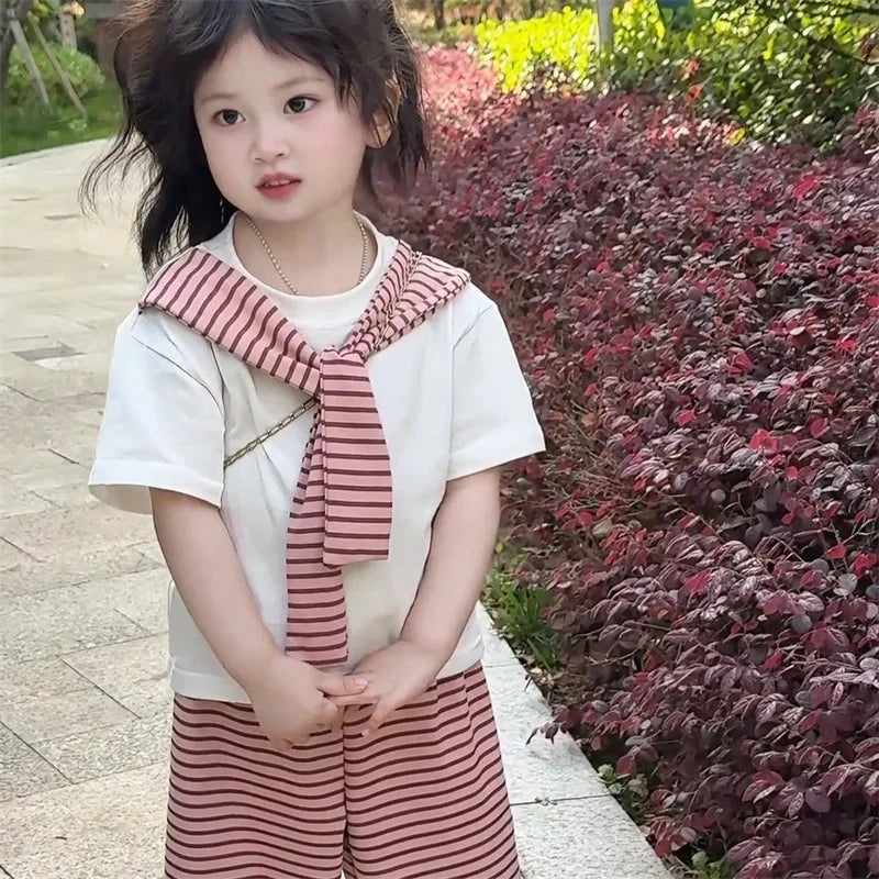 New Girls Summer Sets Children Casual Printed T-Shirt Suit Kids Short-Sleeve Top+Shorts Pcs Outfits Teenager Fashion Clothes