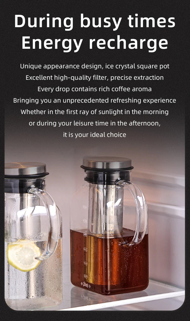 Bincoo 1200ML Glass Cold Brew Coffee Pot with double-layer Filter Cups Water Bottle Extracted Espresso Coffee Maker Juice Kettle
