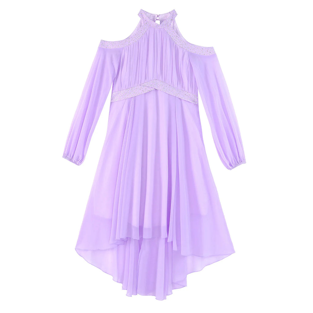 Kids Girls Elegant Party Dress Halter Off-shoulder High Waist Ruffled Chiffon Dresses Wedding Birthday Pageant Evening Prom Gown