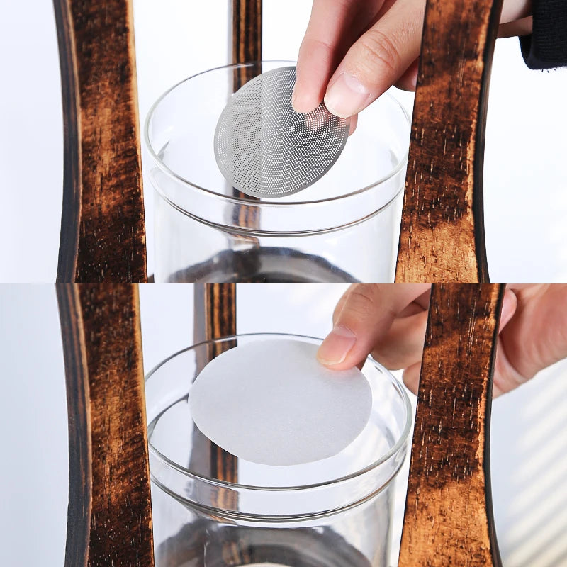 Home Wooden Stand Borosilicate Glass Ice Drop Pot Iced Cold Tower Drip Commercial Cold Brew Coffee Maker