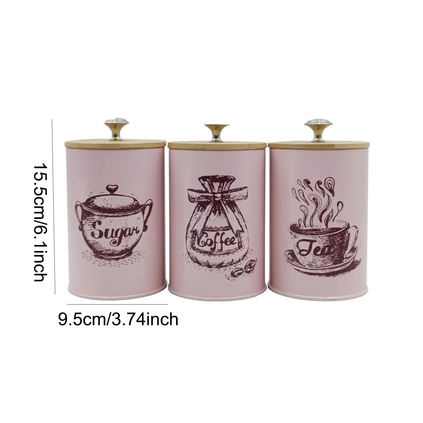 3Pcs Sealed Coffee Canister Set Iron Kitchen Counter Storage Jars with Lids Cover for Coffee Tea Sugar Container