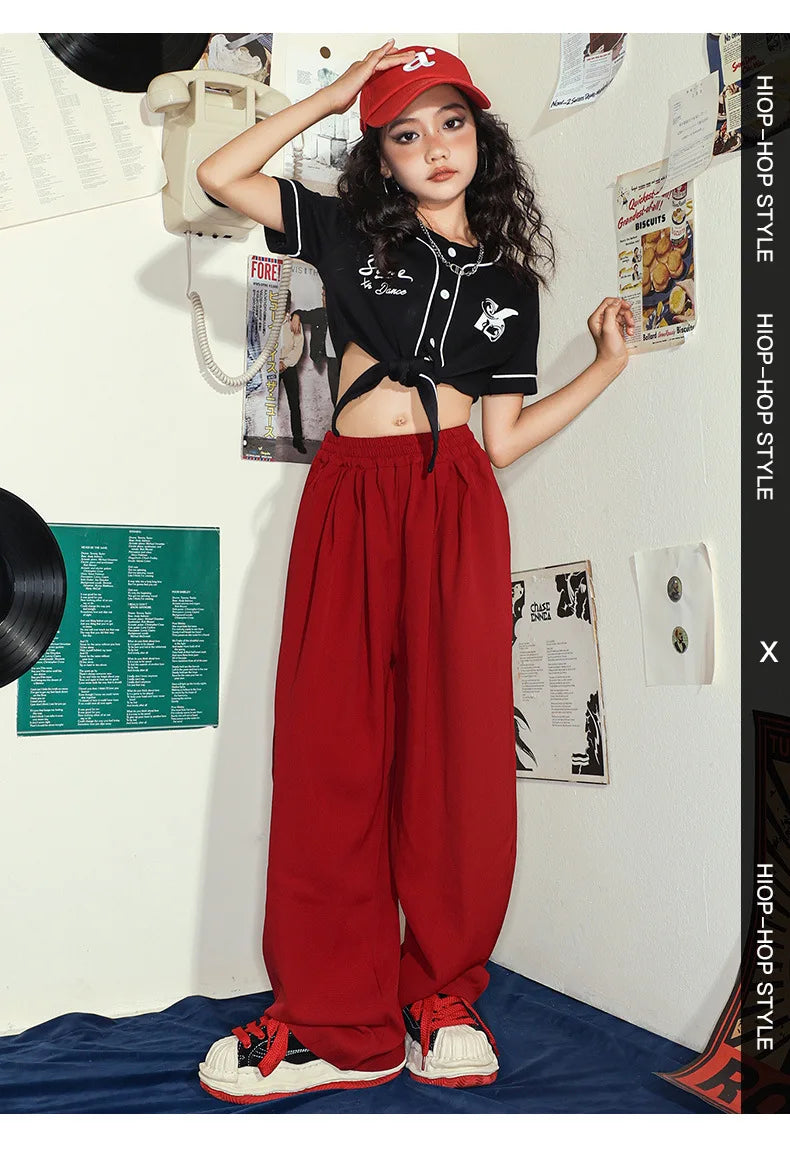Hip Hop Girls Crop T-shirt Loose Pants Kids Street Dance Baseball Jacket Child Streetwear Jazz Clothes Sets Teen Fashion Costume