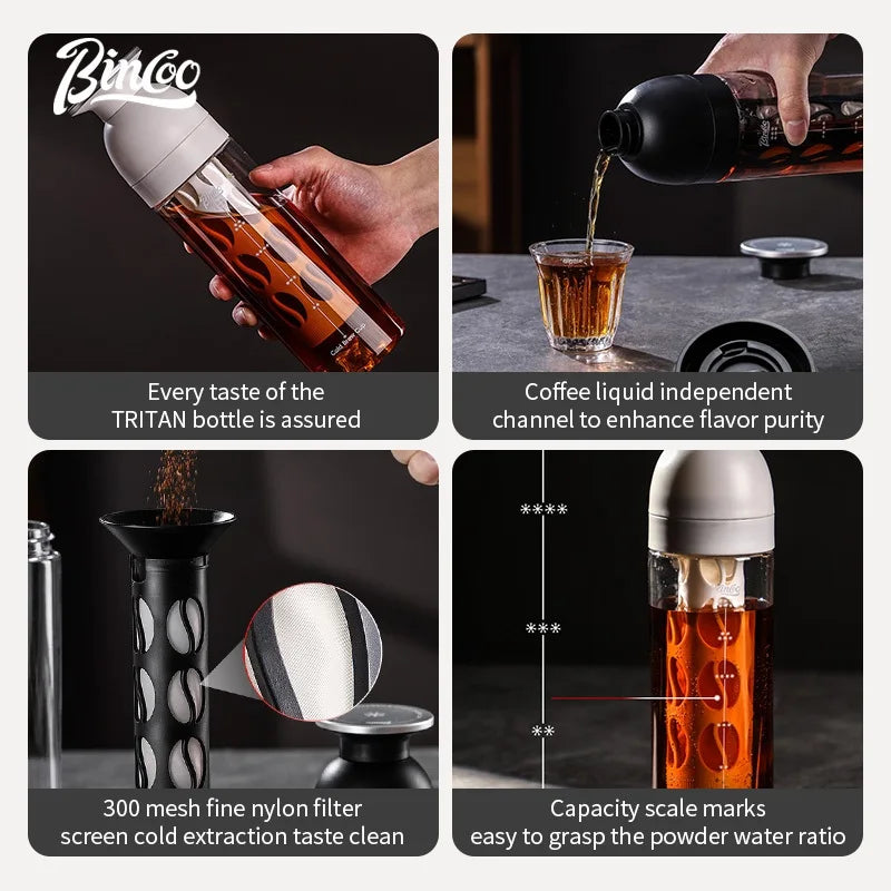 Bincoo Ice World Cold Brew Coffee Cup Portable Cold Steep Bottle Tritan Material Heat Resistant Travel Water Bottle for Home