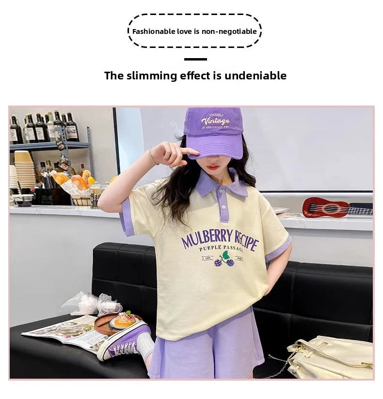Summer Teenage Girls Clothes Set Children O-Neck Tshirt and Pleats Skirts Suit Student School Short Sleeve Tee Bottom Outfits