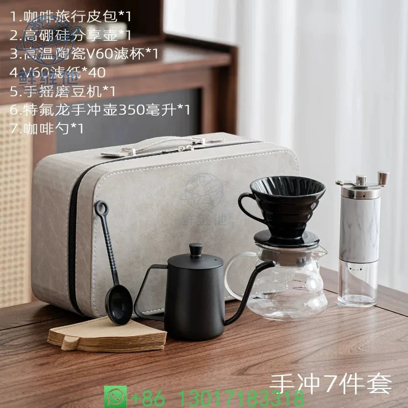 V60 Travel Hand Brew Coffee Set Electric Bean Grinder Stainless Steel Coffee Pot Household Storage Kit