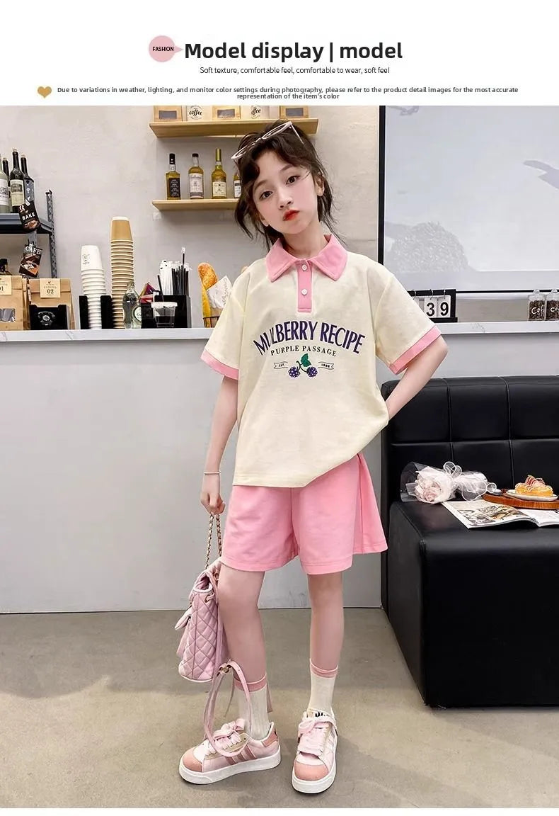 Summer Teenage Girls Clothes Set Children O-Neck Tshirt and Pleats Skirts Suit Student School Short Sleeve Tee Bottom Outfits