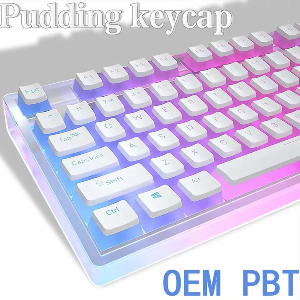 Pudding Keycaps, PBT Shine Through Keycaps 130 Keys Set OEM Profile, for 100%, 75%, 65%, 60% Keyboard for Mechanical Keyboard