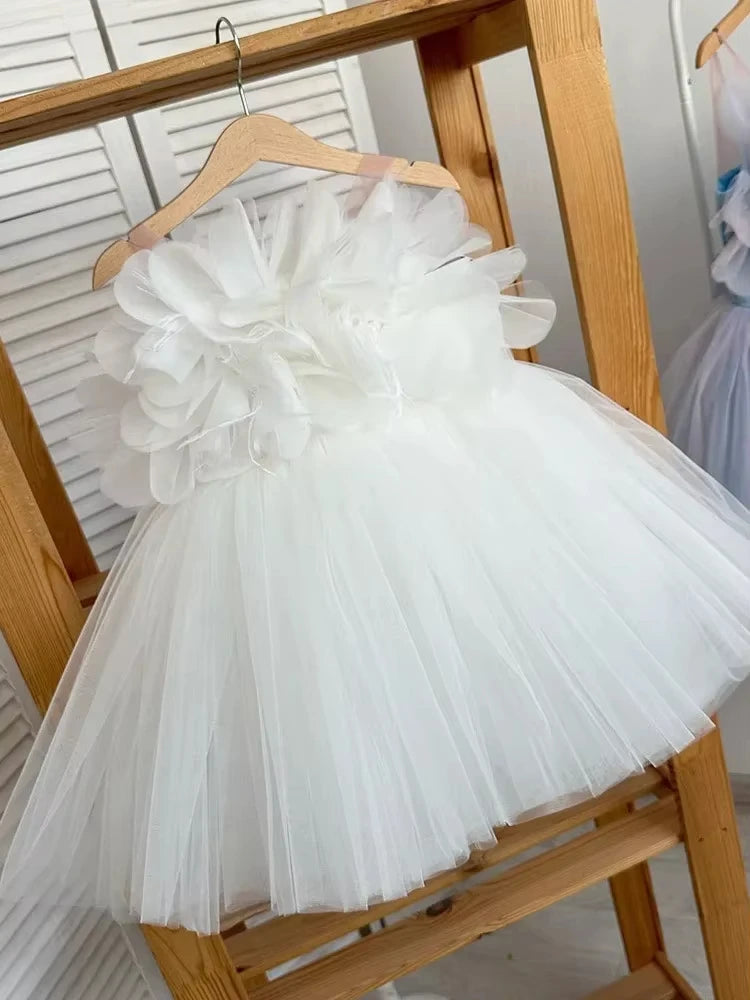 Girl Clothes Children's Flower Dress Wedding Princess Dresses Little Girls Pink Blue Strap Tulle Tutu Skirt Purple Spaghetti